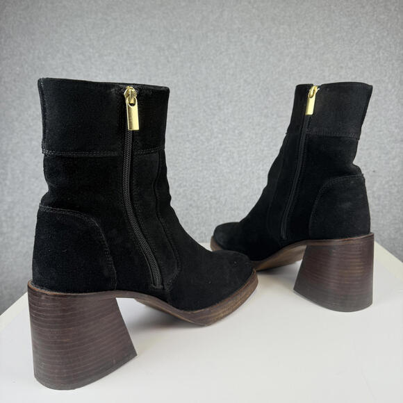 ASOS Design Black Region Suede Mid-Heel Platform Boots Women's Size 8 - Picture 5 of 12